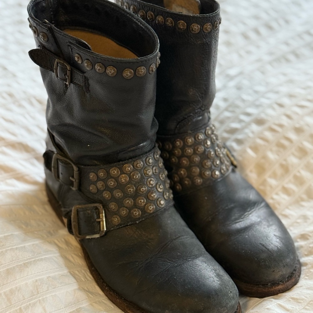 Studded Black Leather Boots